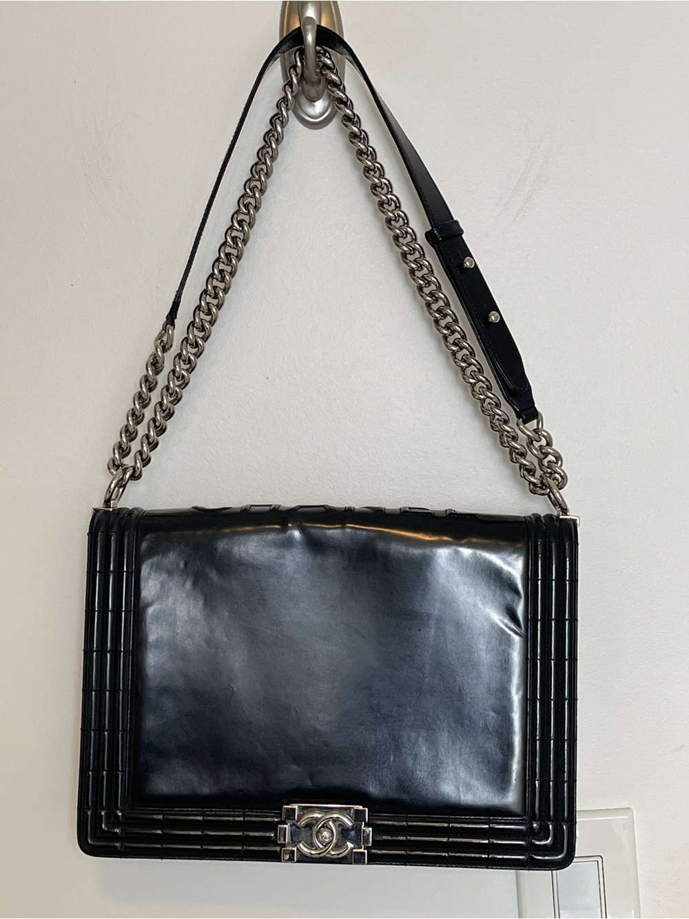 Chanel Black Smooth Leather Large Boy Flap Bag